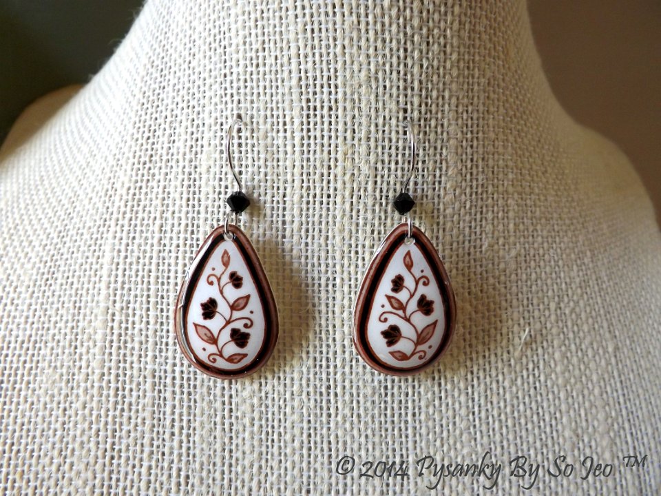 White Spring Vines Teardrop Earrings and Matching Necklace Pysanky Jewelry by So Jeo